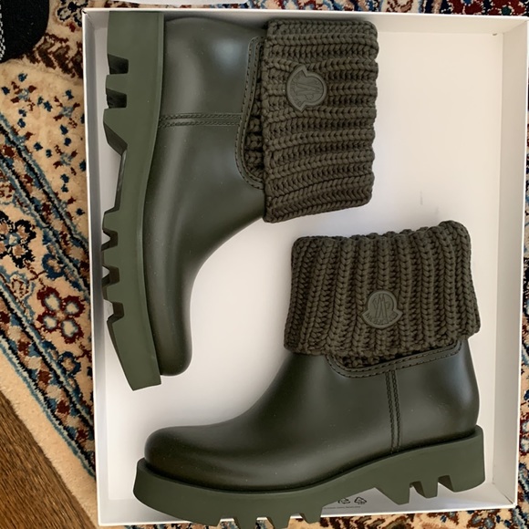 Authentic Moncler Ginette Waterproof Rain Boot Knit Cuff US 11, 41 Italy New - Picture 2 of 9